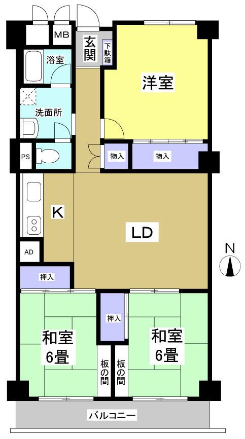 Floor plan. 3LDK, Price 6.5 million yen, Footprint 80 sq m , Balcony area 7.68 sq m