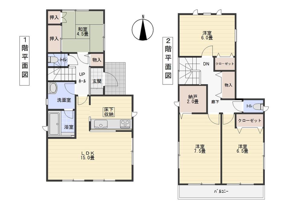 Floor plan. 19.9 million yen, 4LDK, Land area 129.94 sq m , Building area 96.79 sq m 1 floor, 2 is a floor plan view