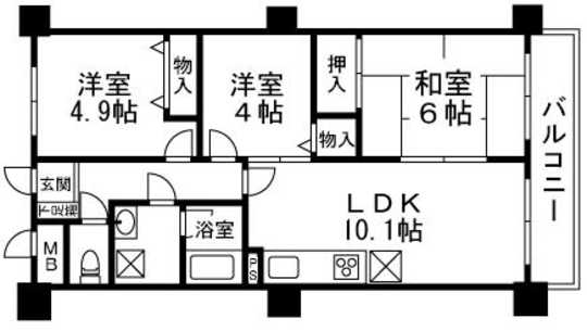 Floor plan. 3LDK, Price 8.5 million yen, Occupied area 57.75 sq m , Balcony area 4.95 sq m