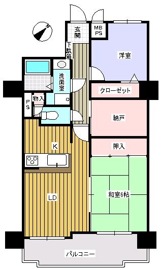 Floor plan. 2LDK + S (storeroom), Price 9 million yen, Occupied area 59.01 sq m , Balcony area 9.09 sq m
