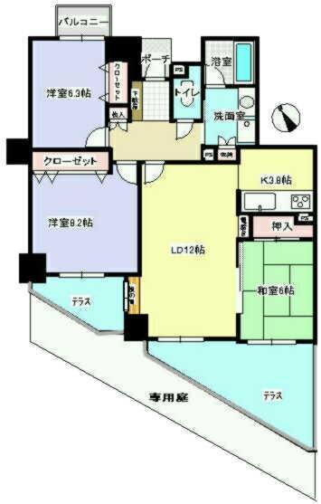 Floor plan. 3LDK, Price 19,800,000 yen, Occupied area 82.03 sq m , Balcony area 1.44 sq m