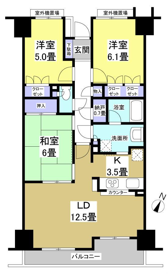 Floor plan. 3LDK, Price 16.5 million yen, Occupied area 74.45 sq m