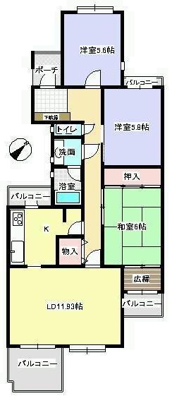 Floor plan. 3LDK, Price 7.5 million yen, Occupied area 79.98 sq m , Balcony area 12.93 sq m