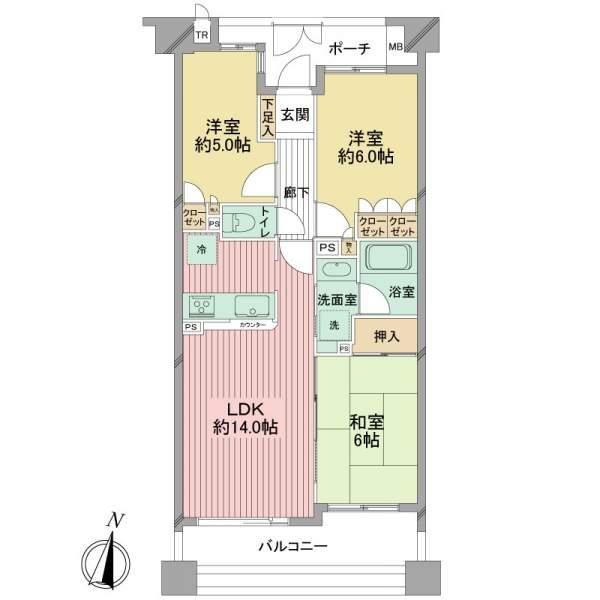 Floor plan. 3LDK, Price 16,900,000 yen, Occupied area 64.65 sq m , Balcony area 10.78 sq m