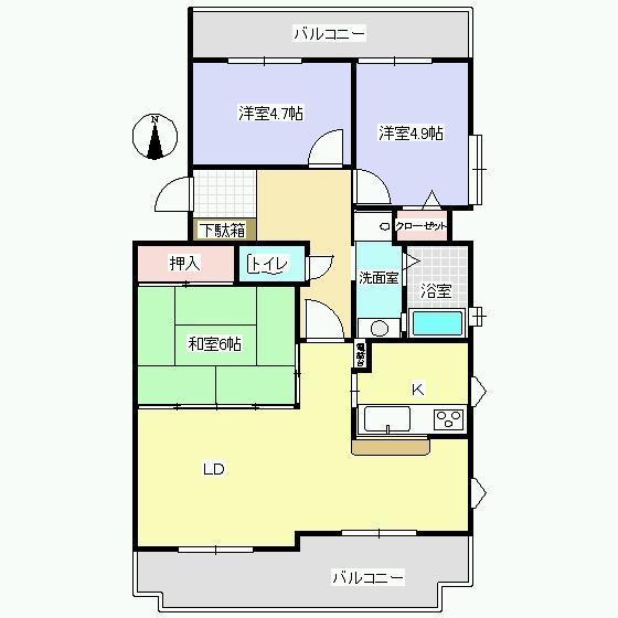 Floor plan. 3LDK, Price 10.8 million yen, Footprint 69.6 sq m , Balcony area 17.52 sq m