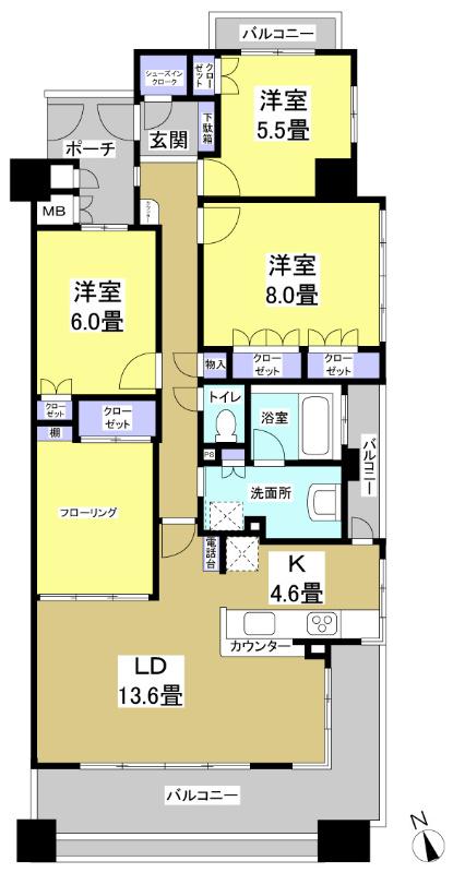 Floor plan. 4LDK, Price 27 million yen, Footprint 100.12 sq m , Balcony area 100.12 sq m