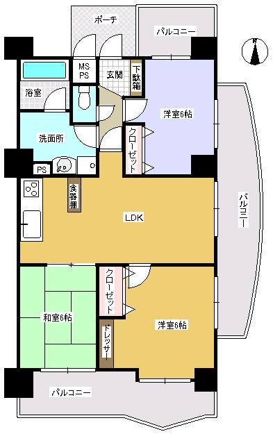 Floor plan. 3LDK, Price 9.8 million yen, Occupied area 70.87 sq m , Balcony area 27.6 sq m