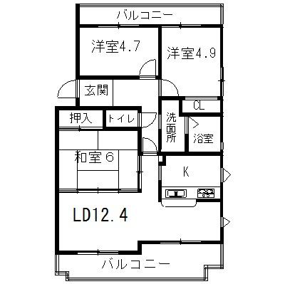 Floor plan. 3LDK, Price 12.5 million yen, Footprint 69.6 sq m , Balcony area 17.52 sq m
