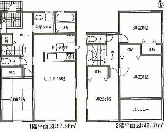 Floor plan. (Building 2), Price 27,800,000 yen, 4LDK, Land area 186.84 sq m , Building area 104.33 sq m