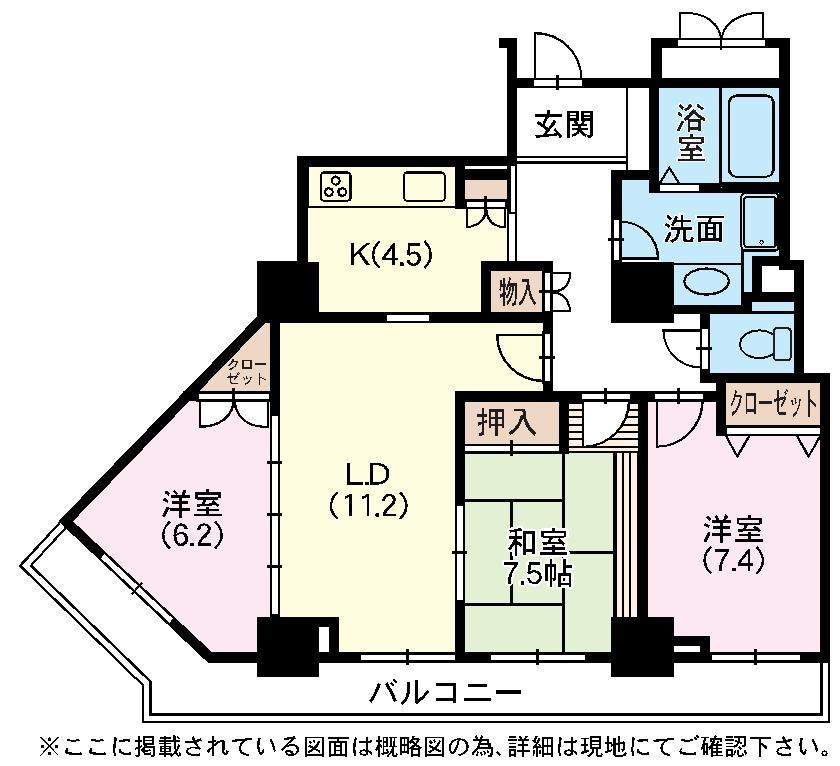 Floor plan. 3LDK, Price 26,400,000 yen, Occupied area 86.46 sq m , Balcony area 18.63 sq m