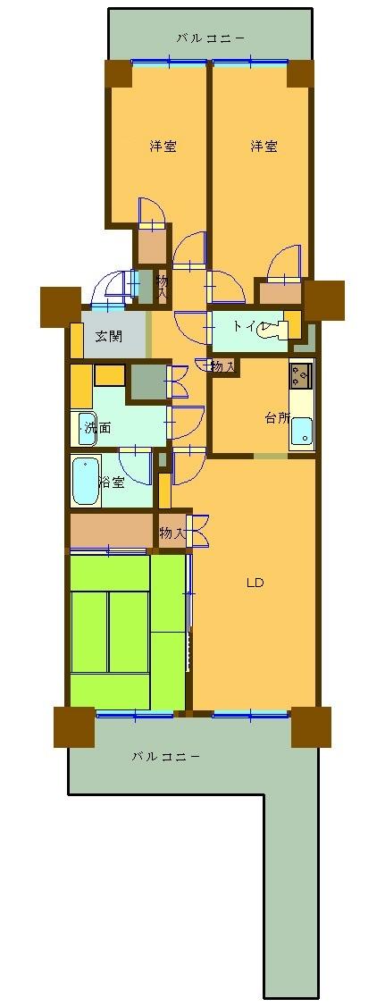 Floor plan. 3LDK, Price 10 million yen, Occupied area 69.44 sq m , Balcony area 16.38 sq m
