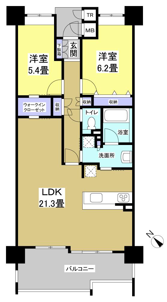 Floor plan. 2LDK, Price 18.9 million yen, Occupied area 75.19 sq m , Balcony area 12.69 sq m