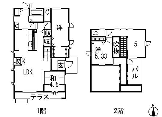 Floor plan. 34,900,000 yen, 4LDK, Land area 189.05 sq m , Floor designed the flow of the building area 101.45 sq m wind. I thought also future by creating a bedroom on the first floor. 