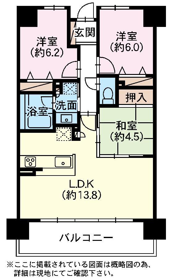 Floor plan. 3LDK, Price 20.8 million yen, Occupied area 73.05 sq m , Balcony area 21.54 sq m