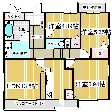 Floor plan. 3LDK, Price 16.2 million yen, Occupied area 68.78 sq m , Balcony area 6.48 sq m