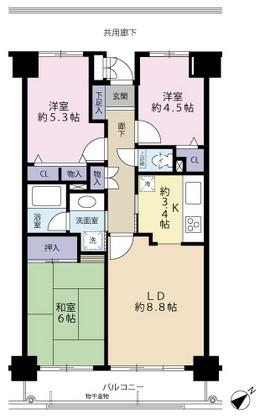 Floor plan. 3LDK, Price 12.6 million yen, Footprint 62.7 sq m , Balcony area 7.8 sq m