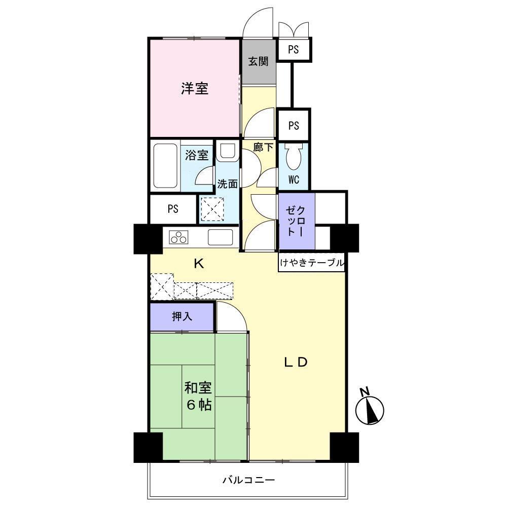 Floor plan. 2LDK, Price 4.5 million yen, Footprint 56.8 sq m , Balcony area 6.6 sq m