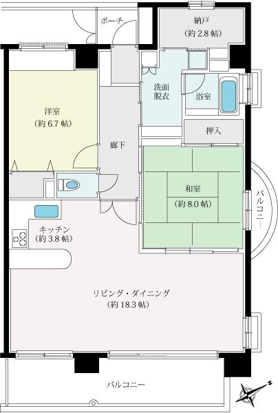 Floor plan. 2LDK + S (storeroom), Price 29,800,000 yen, Occupied area 86.42 sq m , Balcony area 15.42 sq m