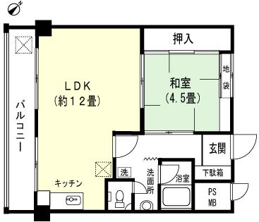 Floor plan. 2K, Price 1.98 million yen, Occupied area 42.52 sq m , Balcony area 5.82 sq m 1LDK type