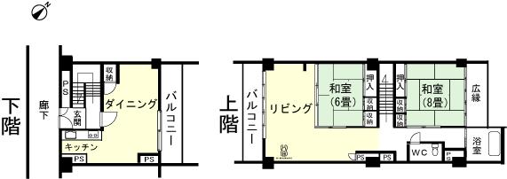 Floor plan. 2LDK, Price 3.2 million yen, Footprint 138.21 sq m , Balcony area 34.54 sq m