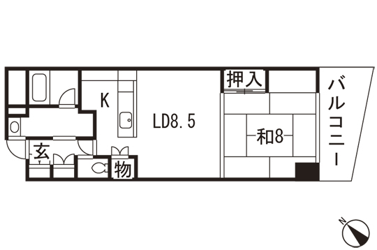 Floor plan. 1DK, Price 8.3 million yen, Occupied area 50.56 sq m , Balcony area 7.65 sq m