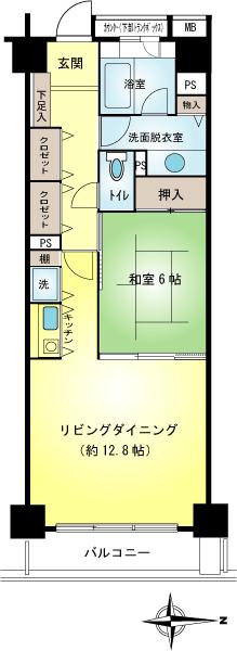 Floor plan. 1LDK, Price 10.5 million yen, Occupied area 52.62 sq m , Balcony area 6 sq m