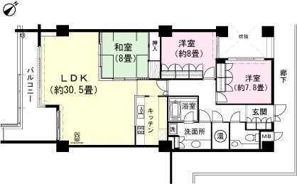 Floor plan. 3LDK, Price 20,600,000 yen, Footprint 136.59 sq m , Balcony area 17.15 sq m