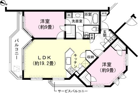 Floor plan. 2LDK, Price 24,800,000 yen, Occupied area 84.41 sq m , Balcony area 10.37 sq m other introspection