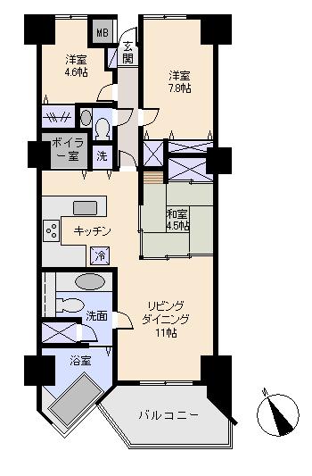 Floor plan. 3LDK, Price 13.5 million yen, Occupied area 85.41 sq m , Balcony area 6.58 sq m