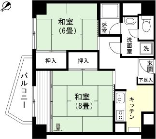 Floor plan. 2K, Price 2.8 million yen, Occupied area 43.71 sq m , Balcony area 3.67 sq m
