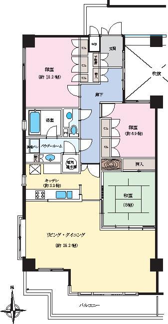 Floor plan. 3LDK, Price 19,800,000 yen, Footprint 126.93 sq m , Balcony area 15 sq m