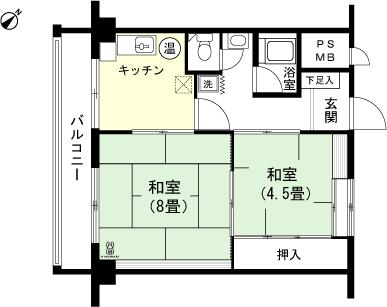 Floor plan. 2K, Price 1.6 million yen, Occupied area 42.52 sq m , Balcony area 5.82 sq m 1LDK type