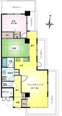 Floor plan. 2LDK, Price 9.9 million yen, Occupied area 66.08 sq m , Balcony area 24.18 sq m