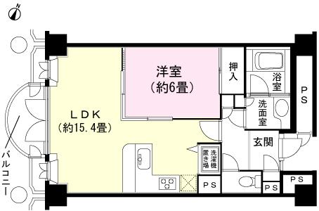 Floor plan. 1LDK, Price 6.5 million yen, Occupied area 52.65 sq m , Balcony area 4.99 sq m
