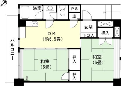 Floor plan. 2DK, Price 1,000,000 yen, Occupied area 46.21 sq m 3K type