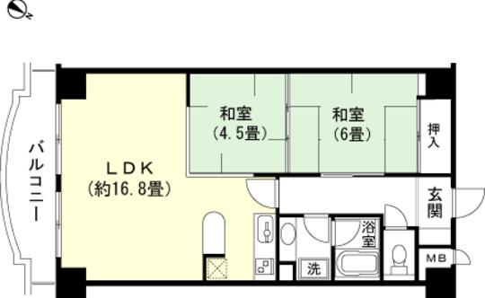 Floor plan. 2LDK, Price 4.8 million yen, Occupied area 62.64 sq m , Balcony area 6.66 sq m