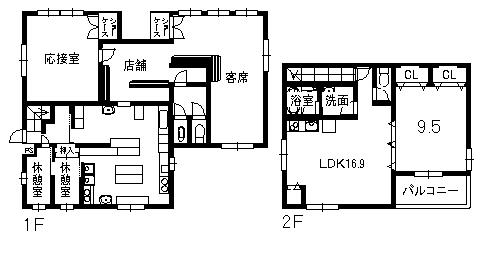 Floor plan. 21 million yen, 1LDK, Land area 449.79 sq m , Building area 210.6 sq m 1F: store 2F: 1LDK