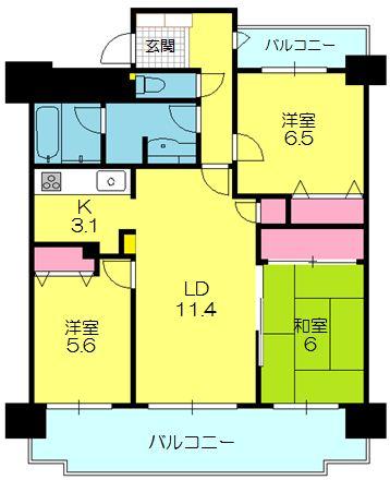 Floor plan. 3LDK, Price 19,800,000 yen, Footprint 73.6 sq m , Balcony area 19.13 sq m