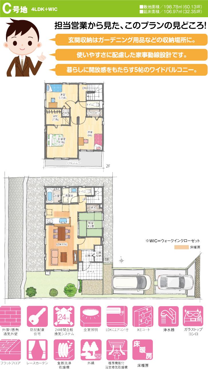 Floor plan.  [C No. land] So we have drawn on the basis of the Plan view] drawings, Plan and the outer structure ・ Planting, such as might actually differ slightly from.  Also, furniture ・ Car, etc. are not included in the price. 