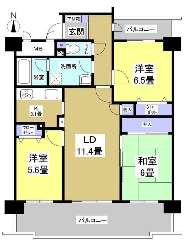 Floor plan. 3LDK, Price 19,800,000 yen, Footprint 73.6 sq m