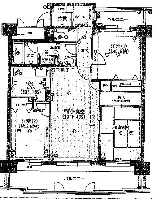 Floor plan. 3LDK, Price 19,800,000 yen, Footprint 73.6 sq m , Balcony area 19.13 sq m south 3 rooms, Day good