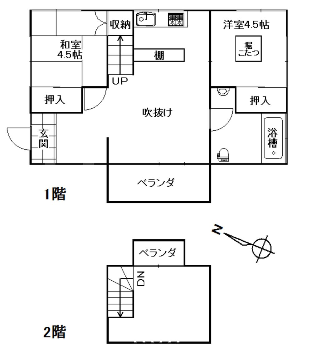Floor plan. 4.5 million yen, 2LDK, Land area 611 sq m , Building area 58.78 sq m