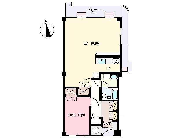 Floor plan. 1K, Price 6.5 million yen, Occupied area 58.91 sq m , Balcony area 8.16 sq m