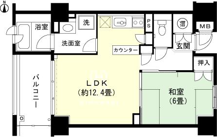 Floor plan. 1LDK, Price 4.98 million yen, Occupied area 47.35 sq m , Balcony area 6.84 sq m