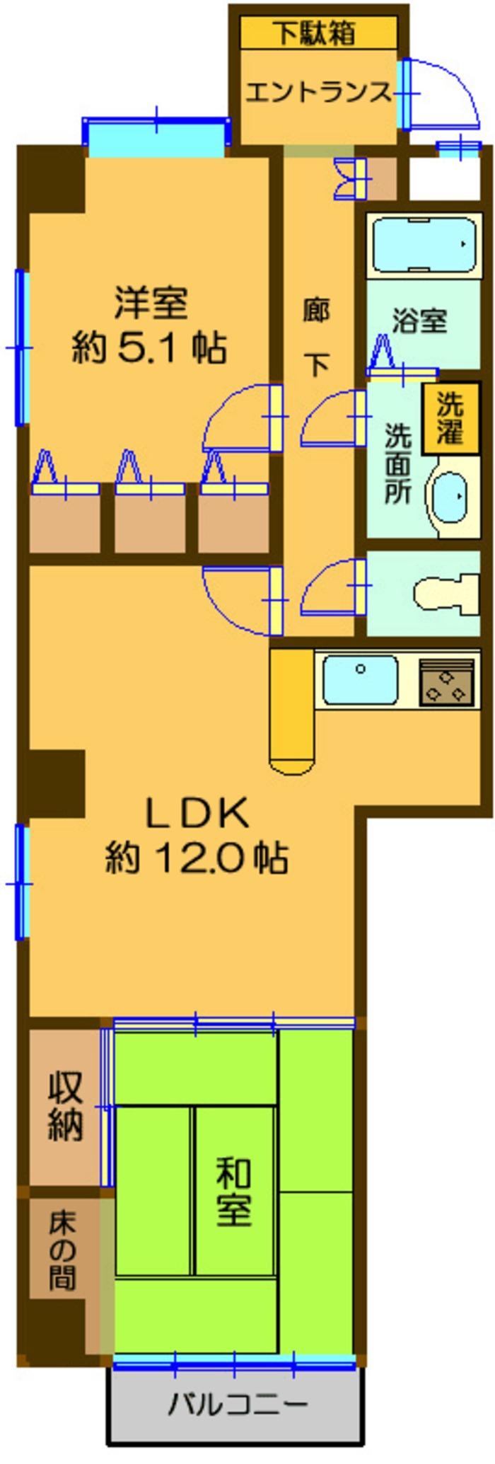 Floor plan. 2LDK, Price 7.8 million yen, Occupied area 59.05 sq m , Balcony area 3 sq m