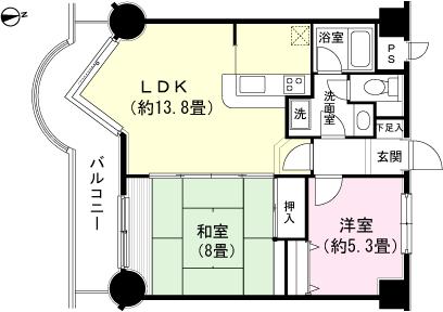 Floor plan. 2LDK, Price 14.8 million yen, Occupied area 65.54 sq m , Balcony area 12.34 sq m