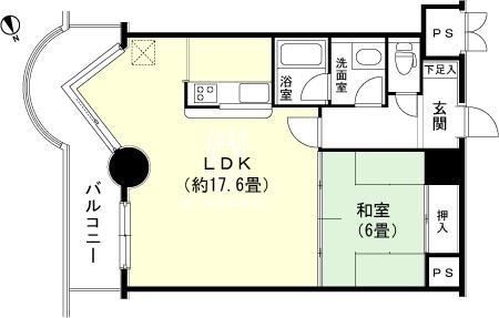Floor plan. 1LDK, Price 9 million yen, Occupied area 57.59 sq m , Balcony area 10.54 sq m