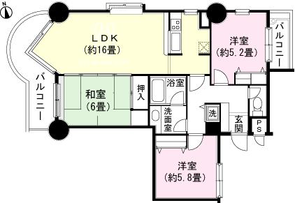 Floor plan. 3LDK, Price 16.8 million yen, Occupied area 83.95 sq m , Balcony area 13.27 sq m