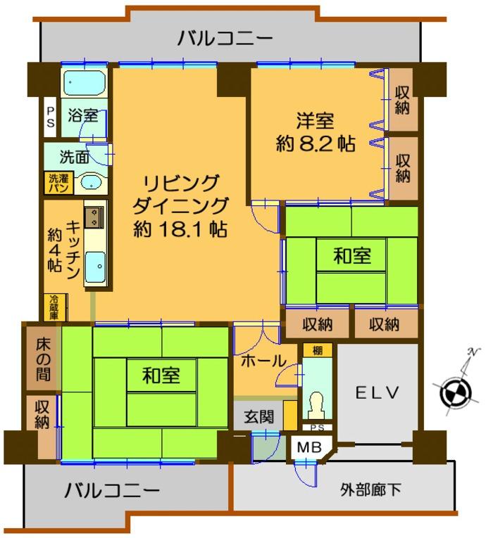 Floor plan. 2LDK, Price 12 million yen, Footprint 102.79 sq m , Balcony area 24.35 sq m