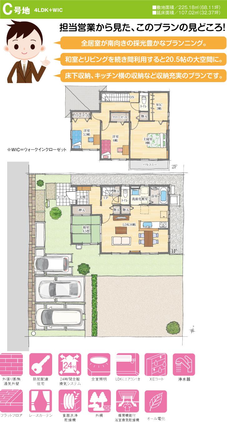 Floor plan.  [C No. land] So we have drawn on the basis of the Plan view] drawings, Plan and the outer structure ・ Planting, such as might actually differ slightly from.  Also, furniture ・ Car, etc. are not included in the price. 